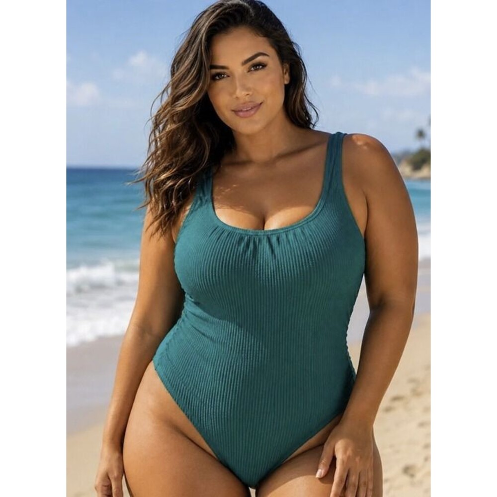 Kona Sol Women's textured teal one-piece swimsuit NWOT (16)